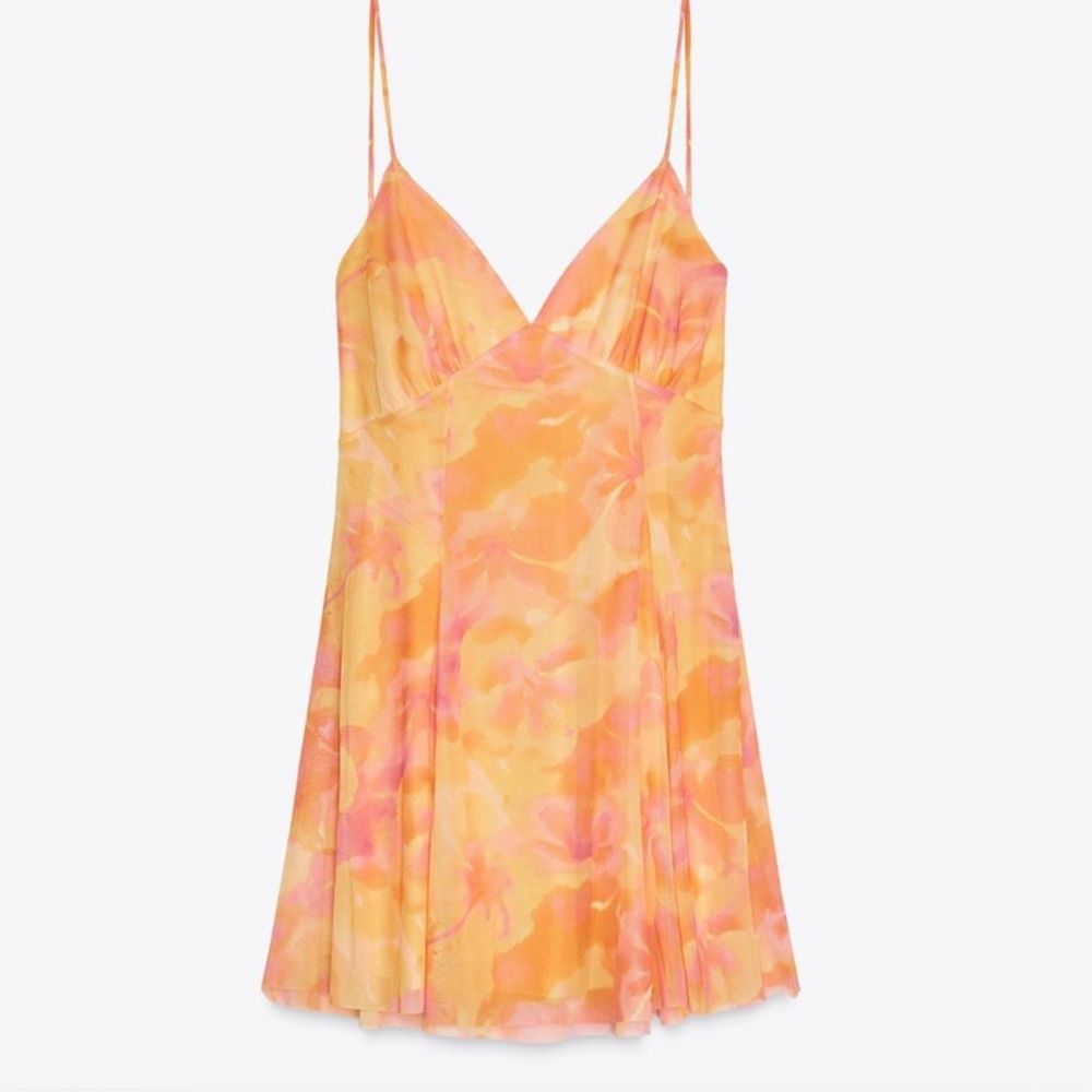 Zara Orange and Pink Floral Dress